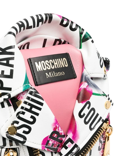 Shop Moschino Biker Slogan Print Backpack In White