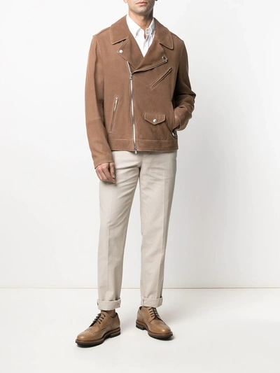 Shop Brunello Cucinelli Multi-pocket Biker Jacket In Brown