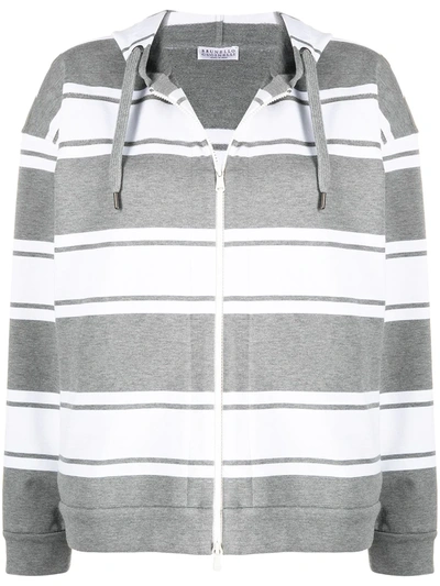 Shop Brunello Cucinelli Stripe Print Hoodie In Grey