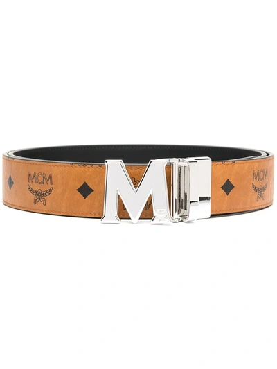 Shop Mcm Visetos-print Leather Belt In Brown