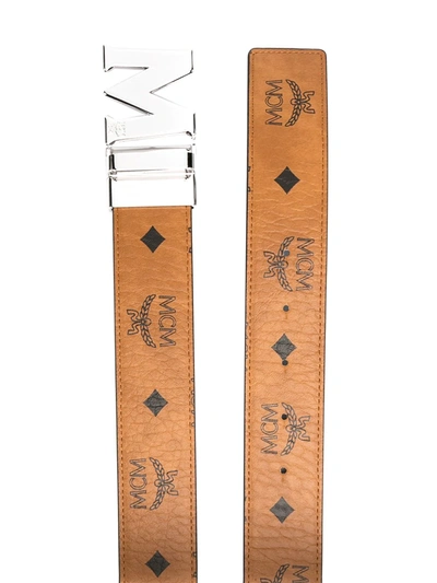 Shop Mcm Visetos-print Leather Belt In Brown
