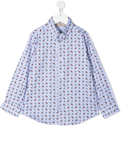 Shop La Stupenderia Mix-print Button-down Shirt In Blue