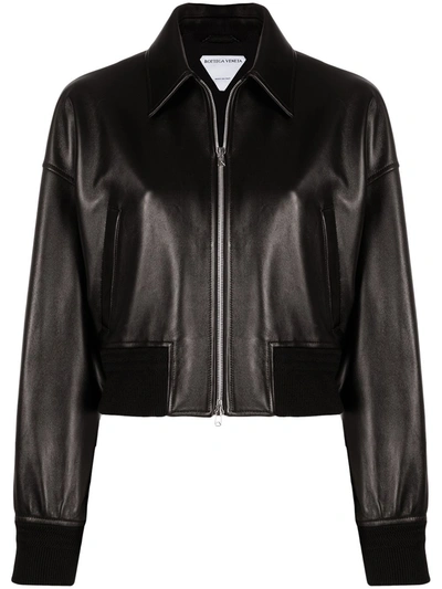Shop Bottega Veneta Leather Bomber-style Jacket In Black
