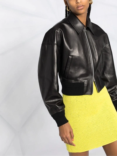 Shop Bottega Veneta Leather Bomber-style Jacket In Black