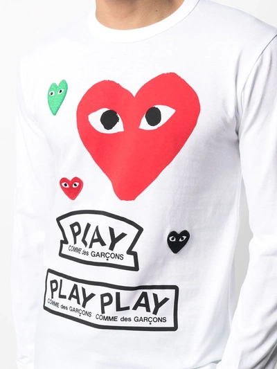 Shop Comme Des Garçons Play Logo-print Longsleeved T-shirt In White