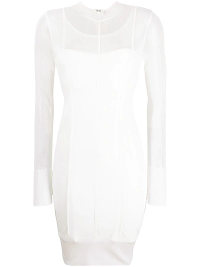 Shop Herve Leger Semi-sheer Fitted Short Dress In White