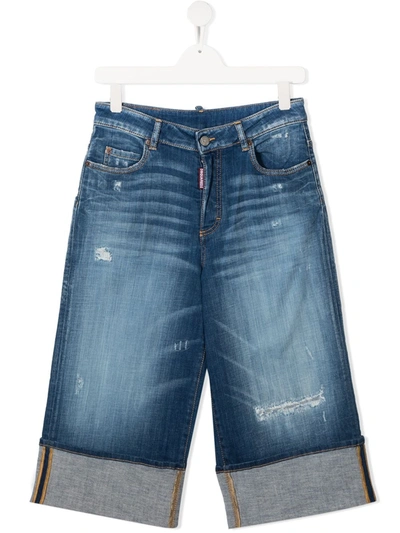 Shop Dsquared2 Teen Rip-detail Cropped Jeans In Blue