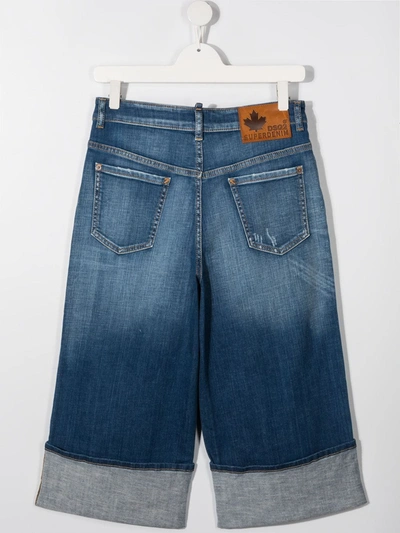 Shop Dsquared2 Teen Rip-detail Cropped Jeans In Blue