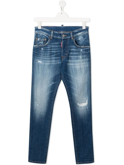 Shop Dsquared2 Teen Ripped-detail Straight-leg Jeans In Blue