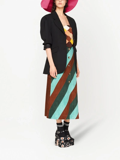 Shop Miu Miu Striped Suede Skirt In Green