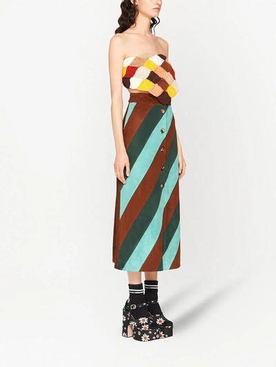 Shop Miu Miu Striped Suede Skirt In Green