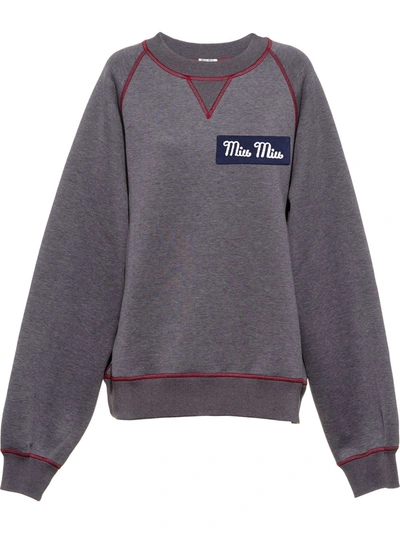 Shop Miu Miu Contrast-stitch Sweatshirt In Grey