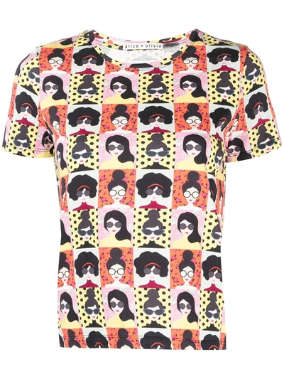 Shop Alice And Olivia Stace Face-print Cotton T-shirt In Black