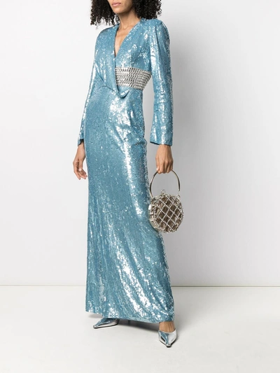 Shop Jenny Packham Sequin Wrap Gown In Blue