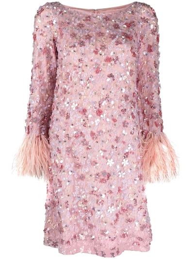 Shop Jenny Packham Floral Sequin-embellished Minidress In Pink