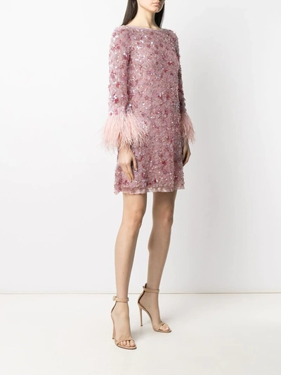 Shop Jenny Packham Floral Sequin-embellished Minidress In Pink