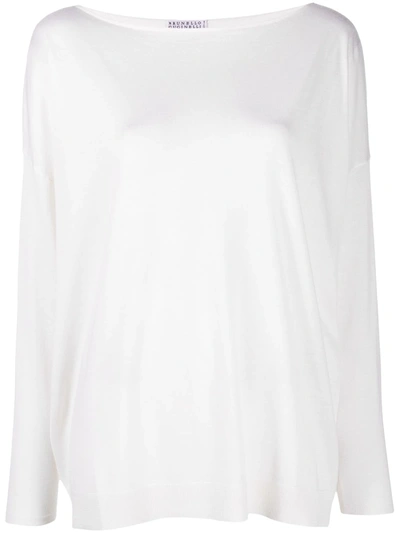 Shop Brunello Cucinelli Boat Neck Long-sleeve T-shirt In White