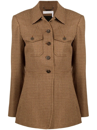 Shop Chloé Single-breasted Houndstooth Jacket In Brown