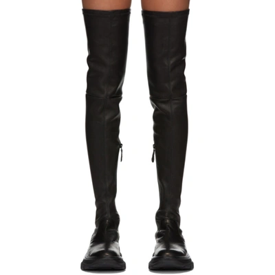 Shop Alexander Mcqueen Black Thigh-high Tread Boots In 1000 Bkbk