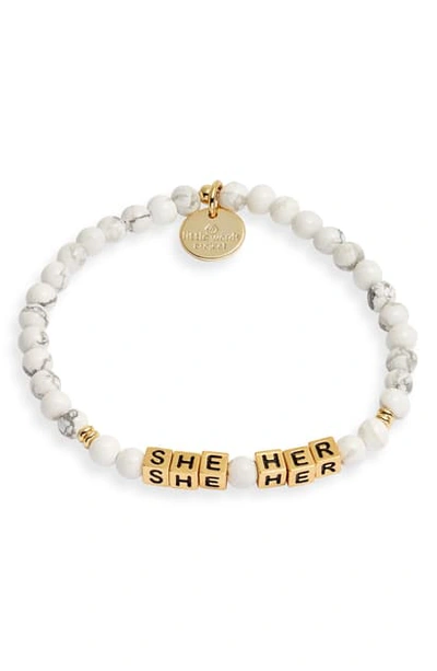 Shop Little Words Project She/her Stretch Bracelet In White Howlite/ Gold