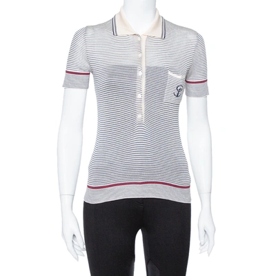 Pre-owned Gucci Cream Striped Silk Knit Polo T-shirt S