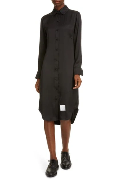 Shop Thom Browne Long Sleeve Satin Chiffon Shirtdress In Black