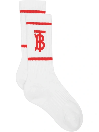 Shop Burberry Monogram-motif Intarsia Socks In White