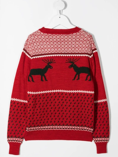 Siola Teen Reindeer-motif Intarsia-knit Jumper In Red