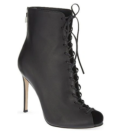 Shop Gianvito Rossi Peep-toe Leather Lace-up Booties In Black