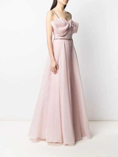Shop Jenny Packham Bow-embellished Flared Gown In Pink
