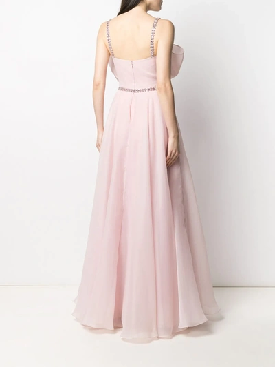 Shop Jenny Packham Bow-embellished Flared Gown In Pink