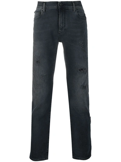 Shop Off-white Ripped Detail Bootcut Jeans In Blue