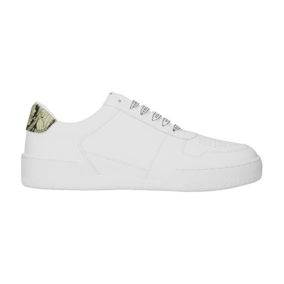 Shop Versace Ilus Leather Sneakers In Bianco Nero Oro
