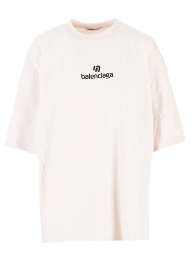 Shop Balenciaga Wrinkled Short-sleeved Sponsor Xl T-shirt In In White