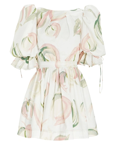 Shop Aje Imprint Cotton Floral Mini Dress In Ivory/green/pink