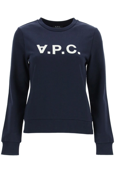 Shop Apc Sweatshirt Logo In Dark Navy (blue)