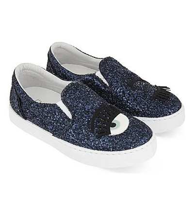 Shop Chiara Ferragni Flirting Glitter Skate Shoes In Navy