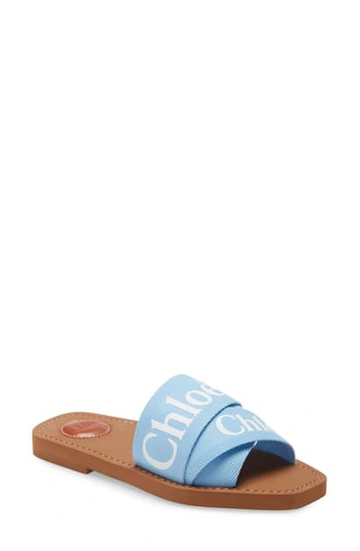Shop Chloé Logo Slide Sandal In Graceful Blue