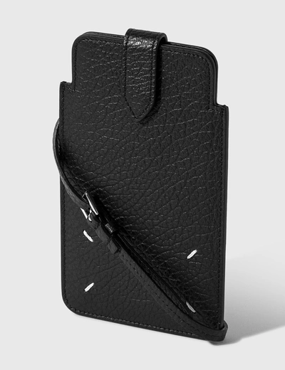 Shop Maison Margiela Grainy Embossed Leather Phone Pouch In Black