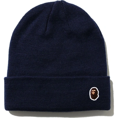 Pre-owned Bape Ape Head One Point Knit Cap (fw20) Navy