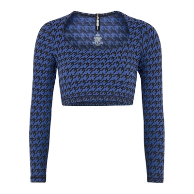 Shop Adam Selman Sport Houndstooth Cropped Stretch-knit Top In Dark Blue