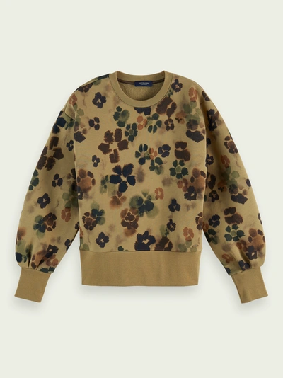 Shop Scotch & Soda Floral Balloon-sleeved Sweater In Green