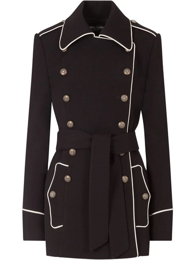 Shop Dolce & Gabbana Contrast-piping Woollen Peacoat In Black