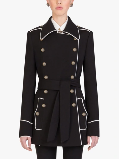 Shop Dolce & Gabbana Contrast-piping Woollen Peacoat In Black