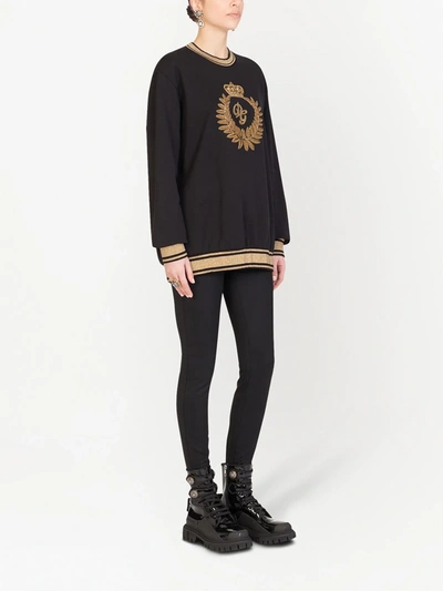 Shop Dolce & Gabbana Logo-embroidered Long-sleeve Sweatshirt In Black