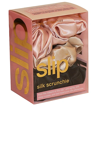Slip 3-piece Pure Silk Large Scrunchie Set In Black  Pink & Caramel