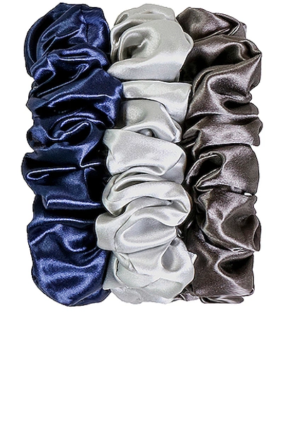 Slip 3-piece Pure Silk Large Scrunchie Set In Navy  Silver & Charcoal