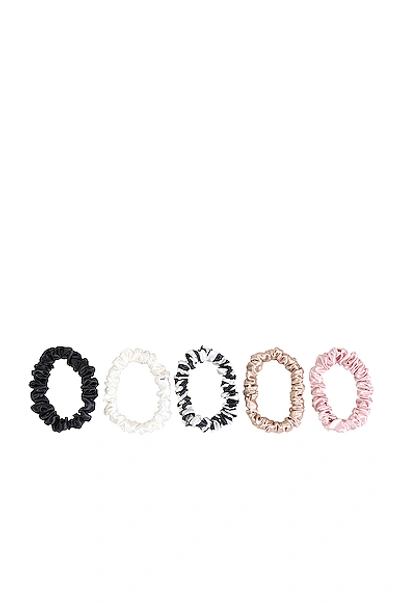 Shop Slip Midi Scrunchie 5 Pack In Black  Caramel  White  Pink & Navy Strip