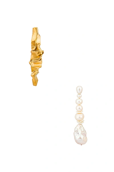 Shop Completedworks Crumple Earrings In Gold & Pearl