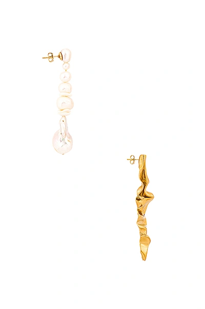 Shop Completedworks Crumple Earrings In Gold & Pearl